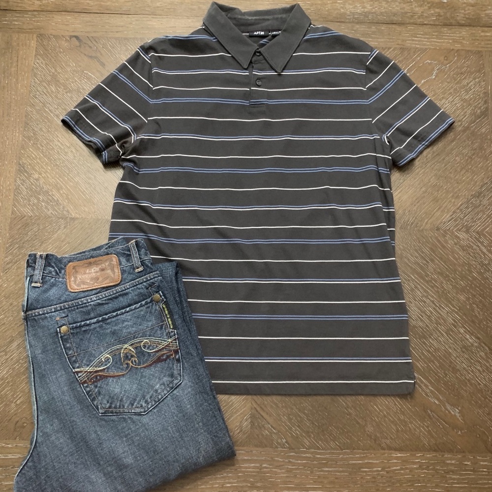 Apt 9 collard gray stripe polo shirt Size L